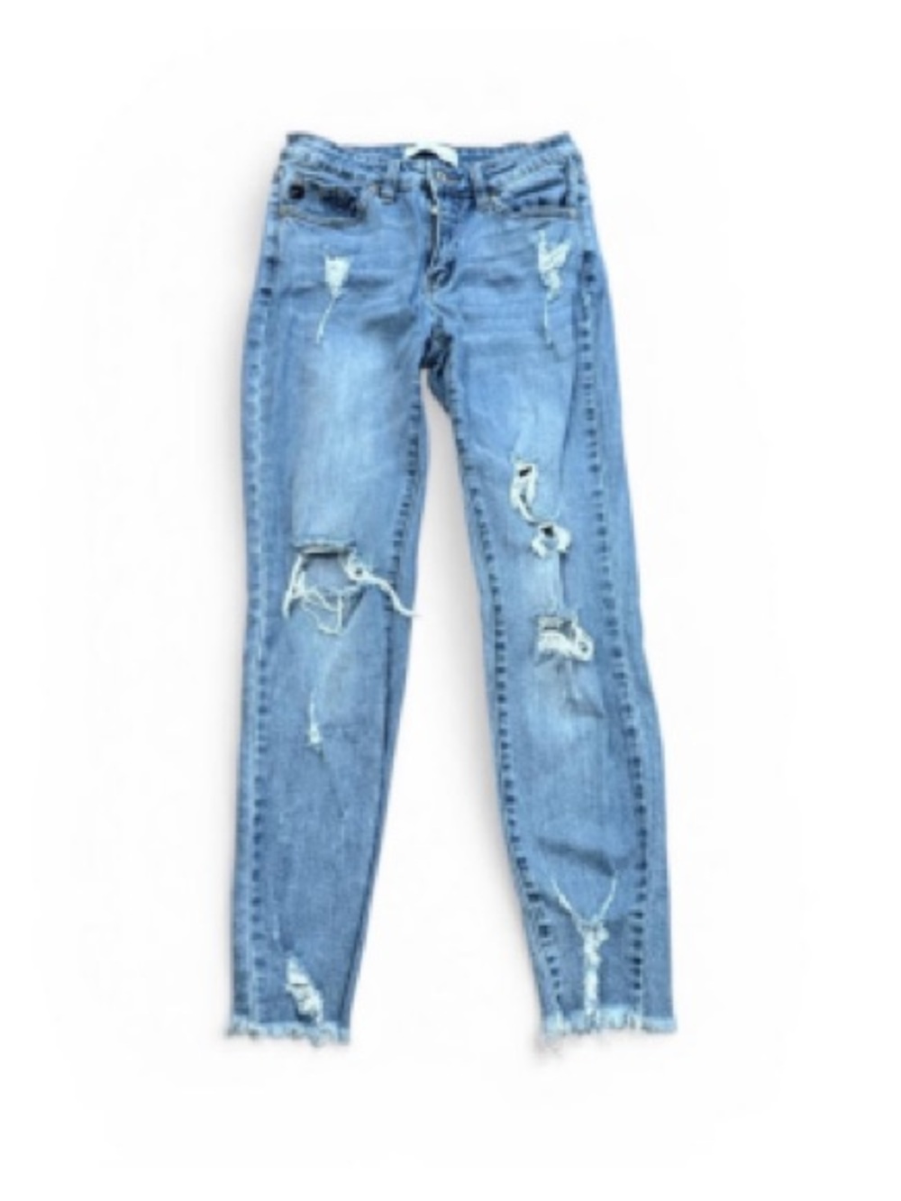 KanCan Distressed Skinny Jeans Size 27 Light Wash Raw Hem Stretch Denim